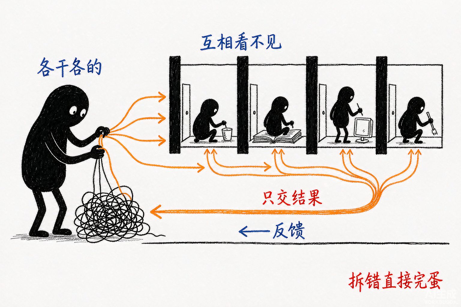 把一根活拆成几股，每股关进独立隔间，彼此看不见，只把结果汇回来。