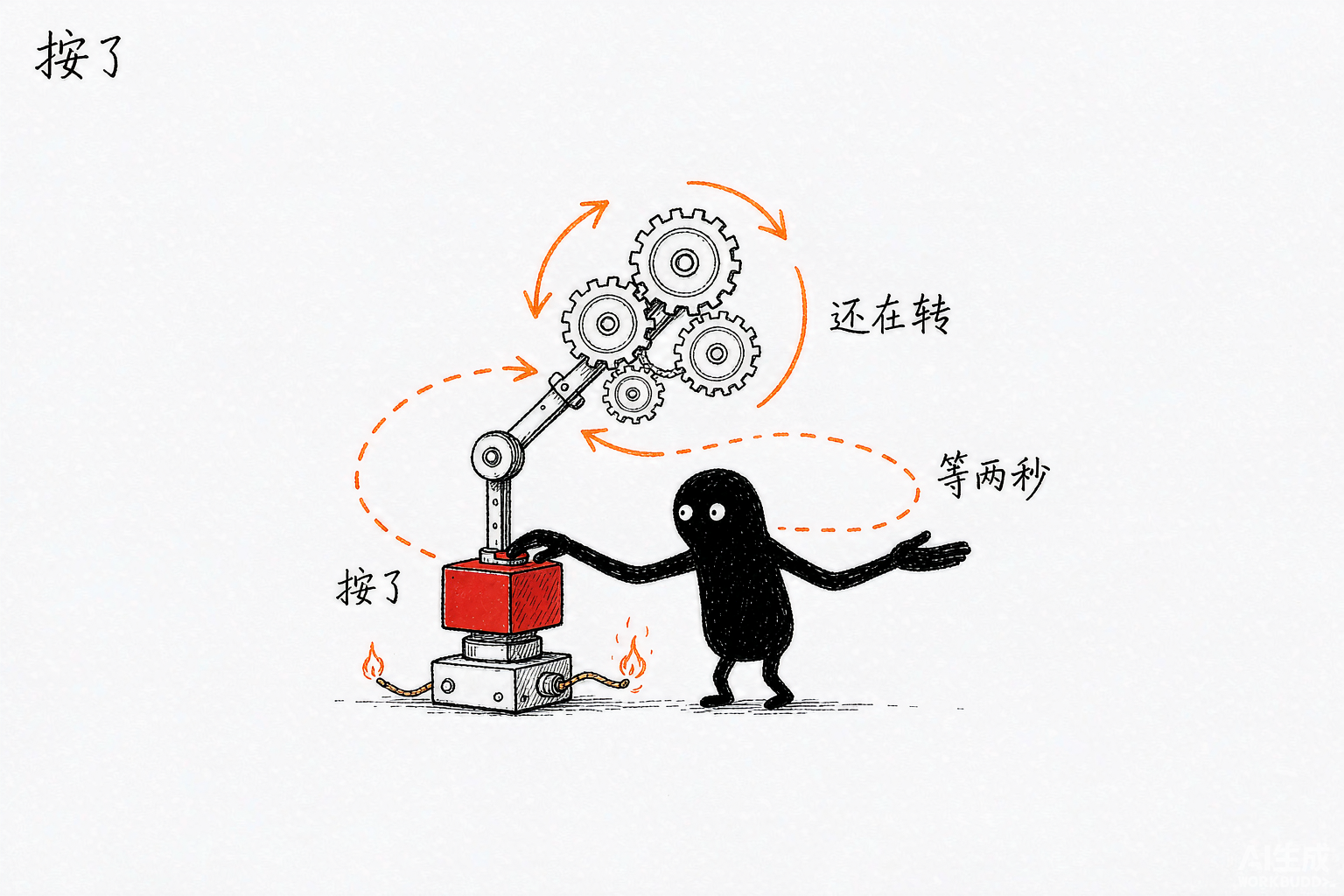 你发了中断，子进程却还在靠惯性转两秒才真正停，不是手指一松就停。